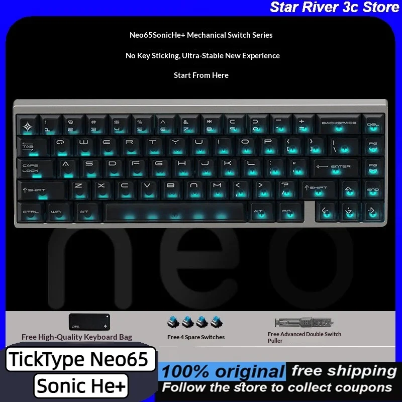 TickType Neo65 Sonic He+ Magnetic Switch Keyboards 8k RT0.01mm with Aluminum Alloy Case Gasket RGB Ergonomic Gaming Keyboards PC