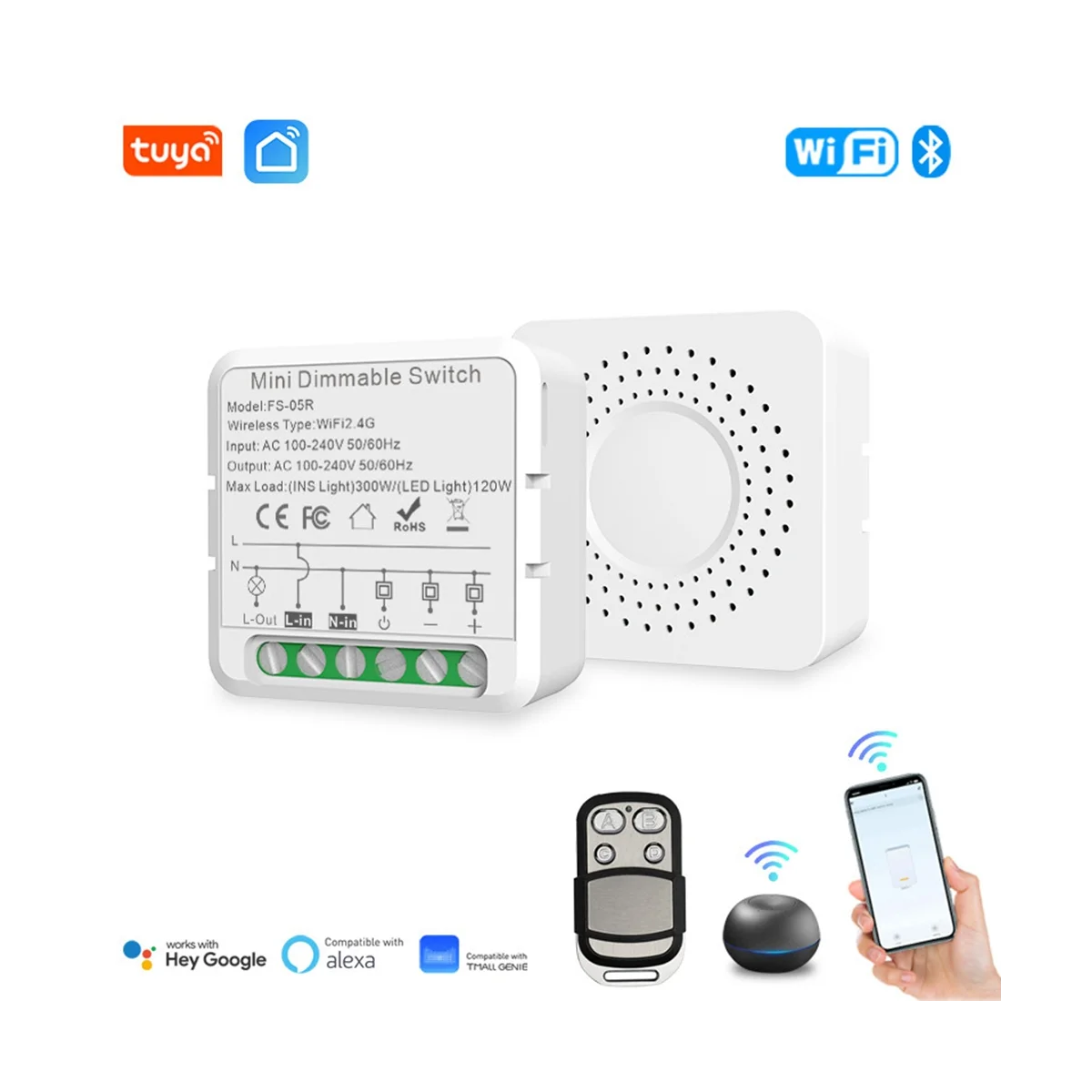 Módulo de interruptor de atenuadores inteligentes con WiFi, Control de 2 vías, luces LED regulables, funciona con Alexa y Google Home, Tuya