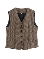 Zevity donna Euro Style scollo a V pied de poule Pirnt Slim gilet giacca Lady Retro senza maniche petto Business gilet top CT6216