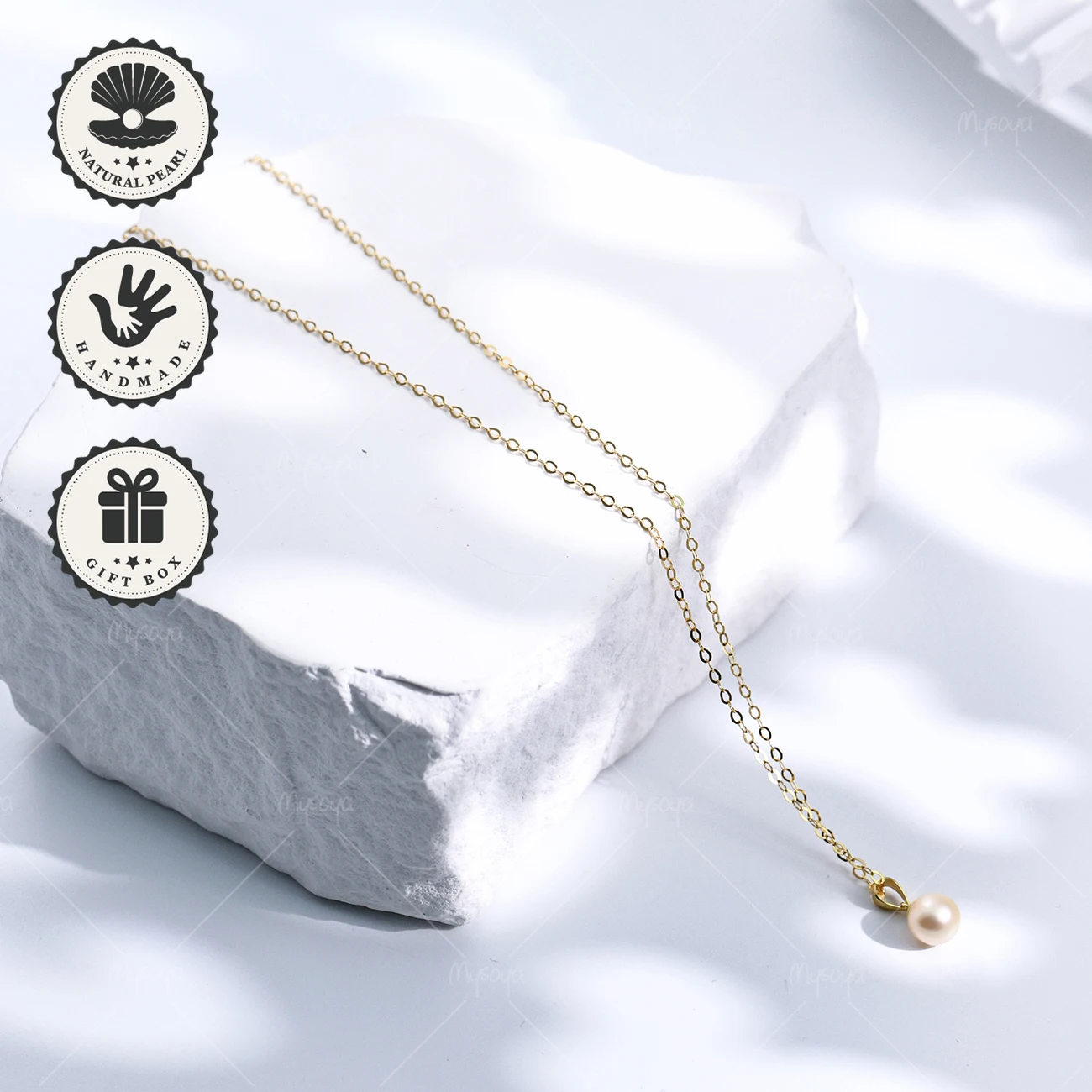 

Mysoya 7.5–8mm Japanese Akoya Golden Seawater Pearl Pendant Necklace with Golden 925 Silver Chain Valentine’s Day Birthday Gift