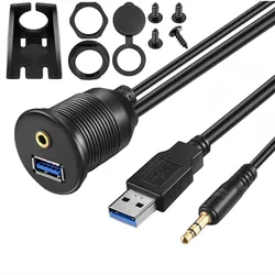 USB Flush Mount Panel USB 2.0 USB 3.0 3.5mm Extension 3.5 Mm Jack Dashboard Waterproof Line Cable For Car Motorcycle