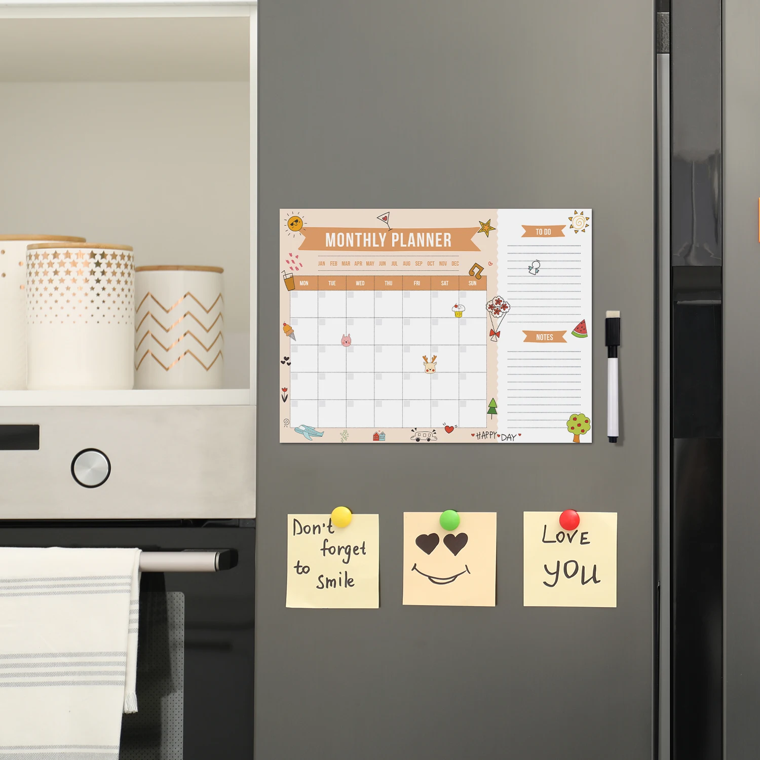 Magnetic Weekly Schedule Memo Easy to Erase Refrigerator Whiteboard Sticker Menu Children's Drawing Board 4 Color Pen 1 Eraser