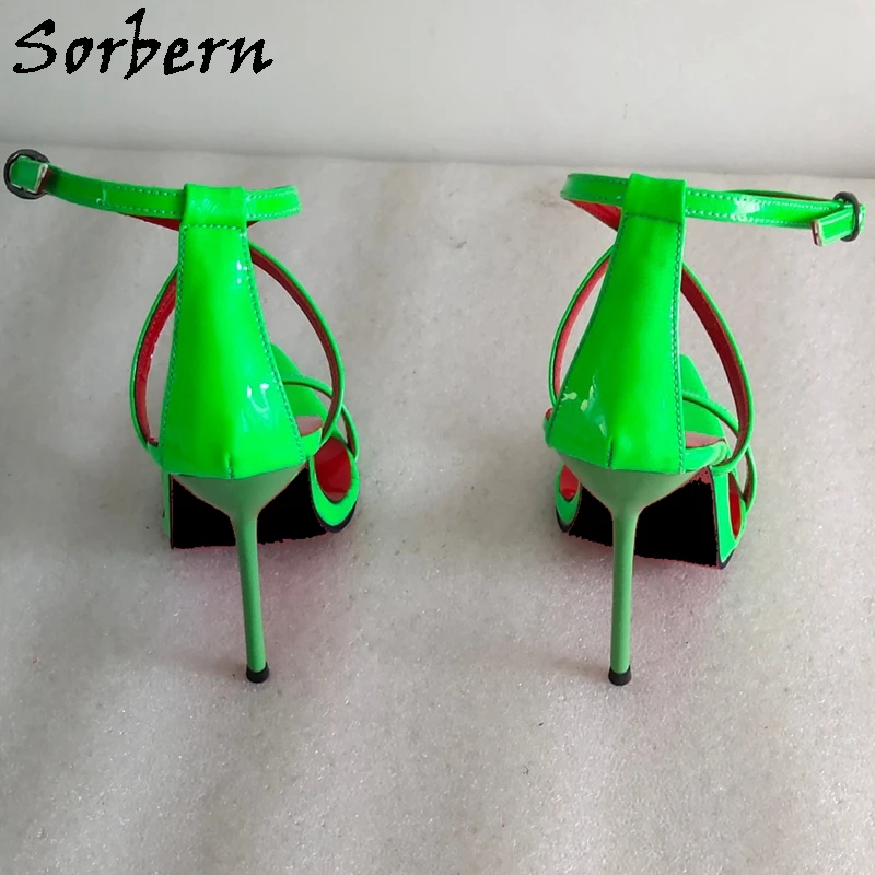 Sorbern Fresh Green Women Sandals 14cm High Heel Stilettos Slingback Cross Straps Pointed Toe Sissy Boy Shoes Multi Colors