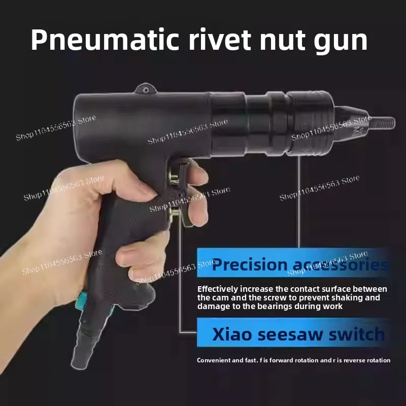 Pneumatic Rivet Gun - Self-Locking Head Threaded Pull Setter for M6/M8/M10 Nuts, Industrial Riveting Tool