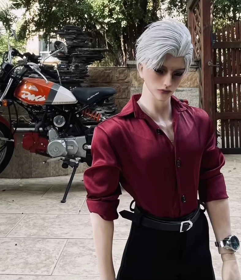 D09-P686 الأطفال اليدوية لعبة العم ID75 uf75 BJD ملابس دمى أسود أحمر أبيض لامع قميص 1 قطعة