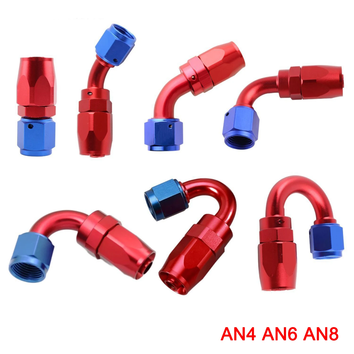 1 Piece Red&Blue Straight 45 60 90 120 150 180 Degree Oil Fuel Swivel Hose End Fitting Oil Hose End Adaptor Kit AN4 AN6 AN8