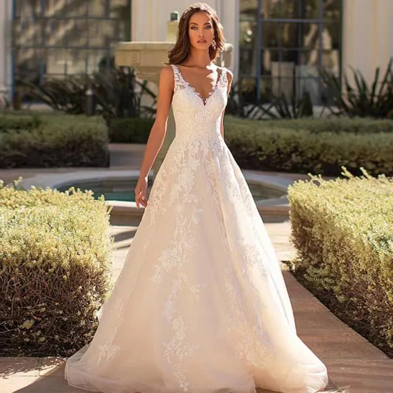 Robe De mariée légère, dos nu, Sexy, col en v, ligne a, style Boho avec traîne, grande taille, 2023