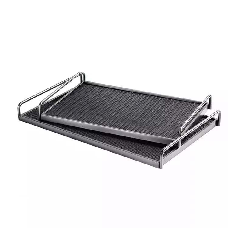 

Modern light luxury tray coffee table desk storage ornament wooden leather tray hotel model room sales department decoration
