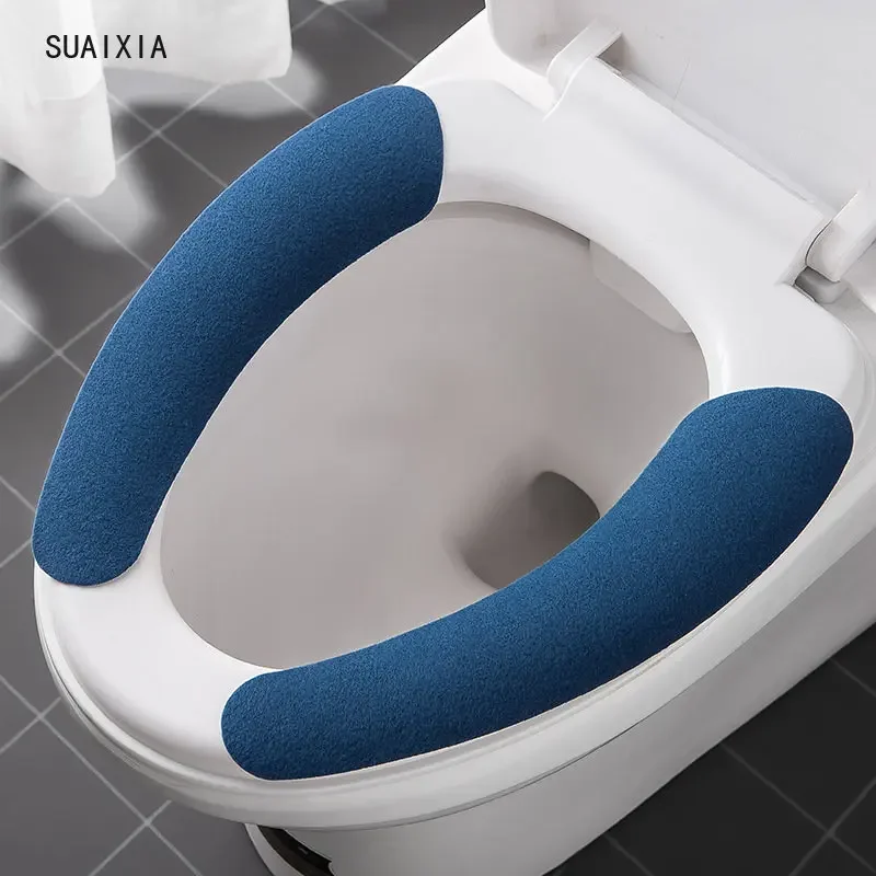 Toilet Seat Cover WC Paste Toilet Sticky Seat Pad Washable Soft Candy Color Bathroom Warmer Seat Lid Cover Pad Cushion