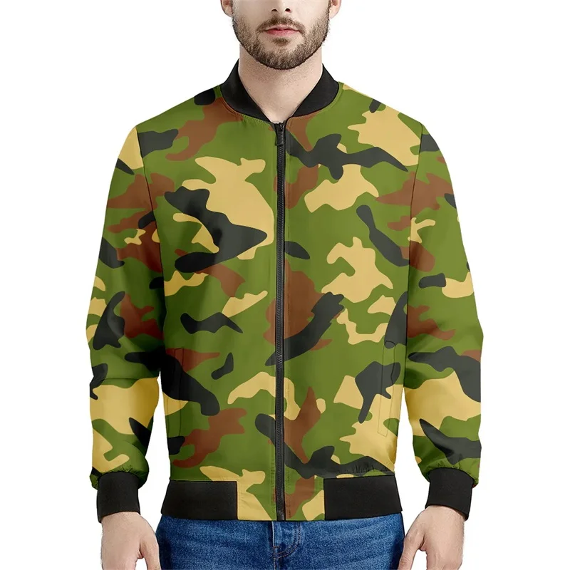 Camouflage Print Zipper Jackets For Men Clothes Casual Camouflage Bomber Jacket Men Golf Fashion Sportswear Coats
