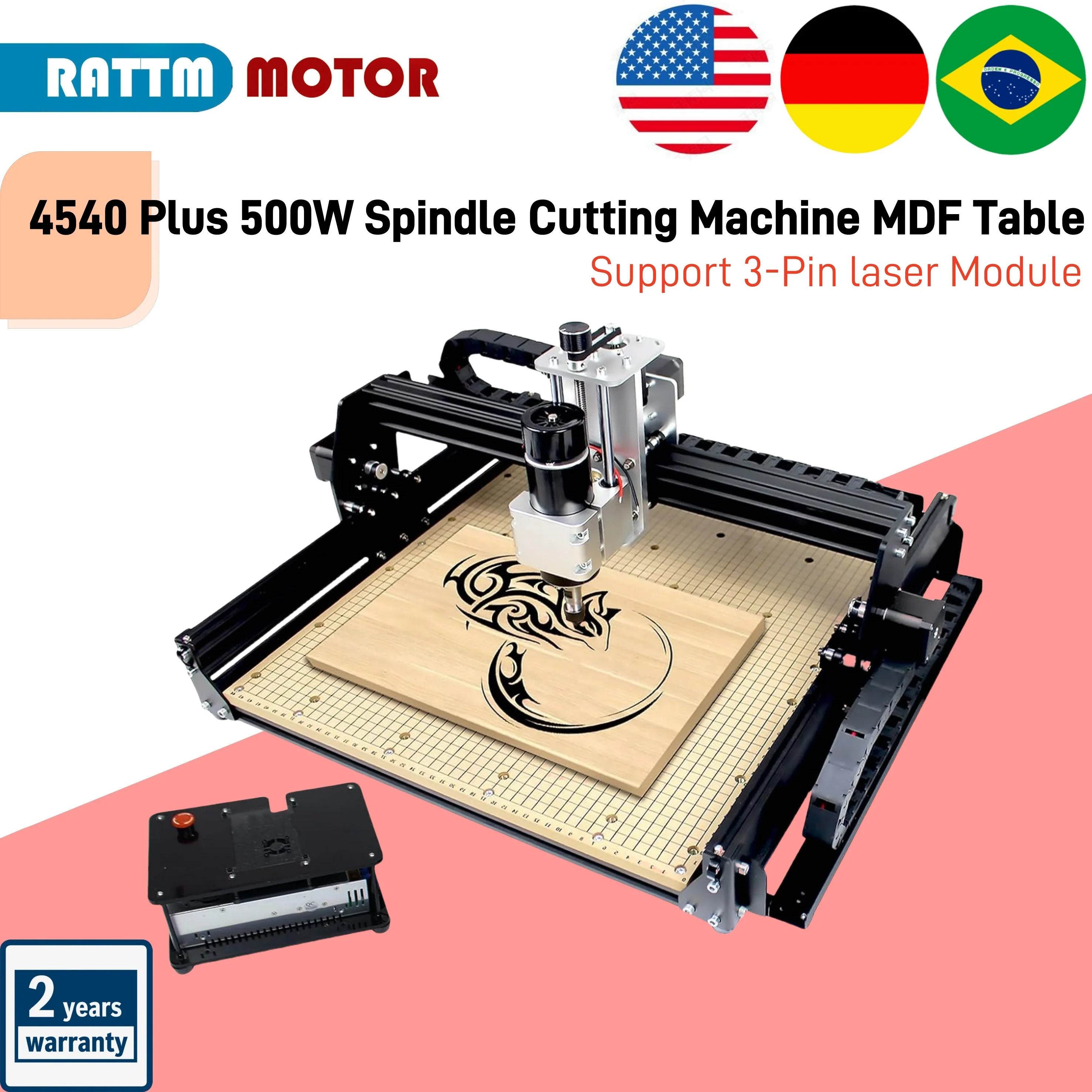 【EU/US/BR SHIP】CNC 4540 Plus 500W Spindle Cutting Machine MDF Table Worktop Metal Milling Engraving Machine 20W 40w Laser Module