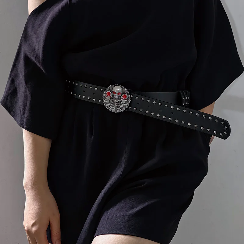 للجنسين حزام البنطال الجينز للرجال والنساء الجمجمة عقد البنادق دلو القوطية حزام للنساء الإناث مصمم الأسود برشام فاسق الإكسسوارات الذكور #3