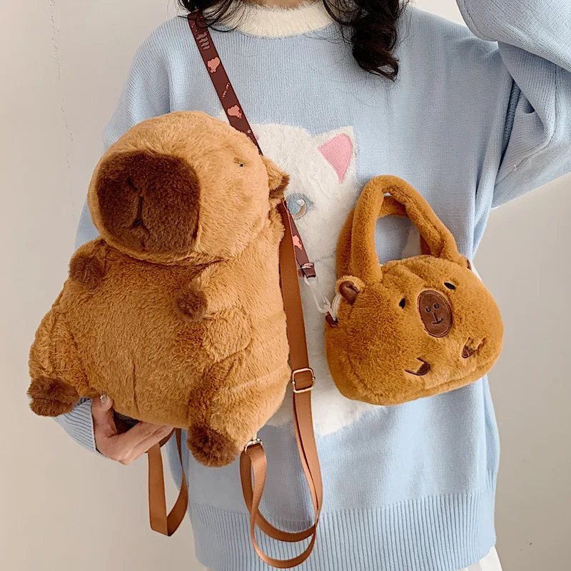 2024 New women cartoon Capibala doll backpack Water Guinea Pig plush shoulder bag girl crossbody bag