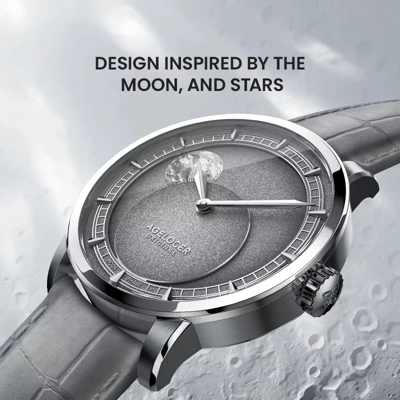 AGELOCER Original Astronomer Watch Men's Luxury Watch Automatic Mechanical 29.51-day Moon Phase Watch Birthday Gift for Men