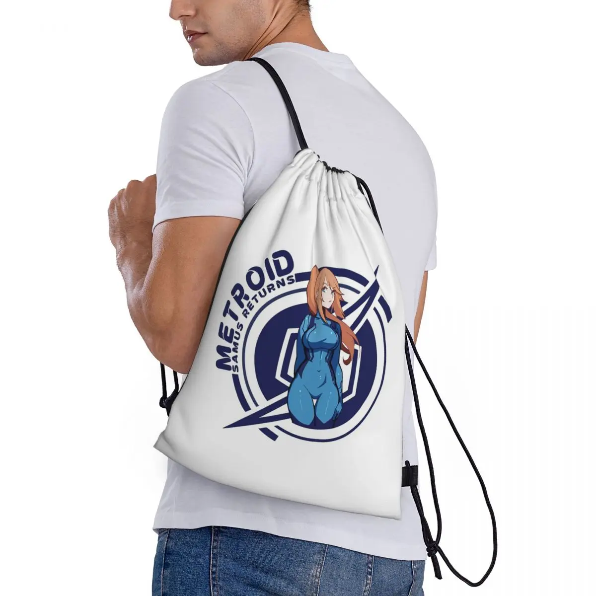 

Funny Man Metroid Dread Game Samus Returns Backpacks Casual Drawstring Bags Sundries Bag Book Bags for Travel Students
