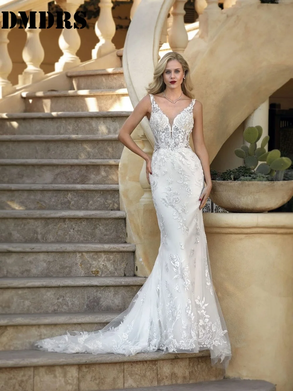 

Elegant Mermaid Wedding Dresses Romantic Sleeveless Bridal Gowns Classic Lace Floor-Length Wedding Gowns Vestidos De Novia