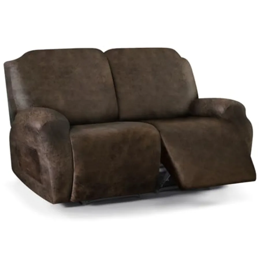 

Loveseat Recliner Slipcover Large Size Oversized - 6 Pieces Stretch Leather Like Recliner Sofa Cover for 2 Seat Dual Reclining