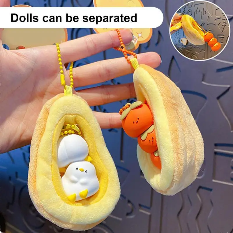 Persimmon Stuffed Doll Keychain Plush Bag Charm Backpack Hangable Ornament Creative Pea Stuffed Toys with Detachable Duck Doll