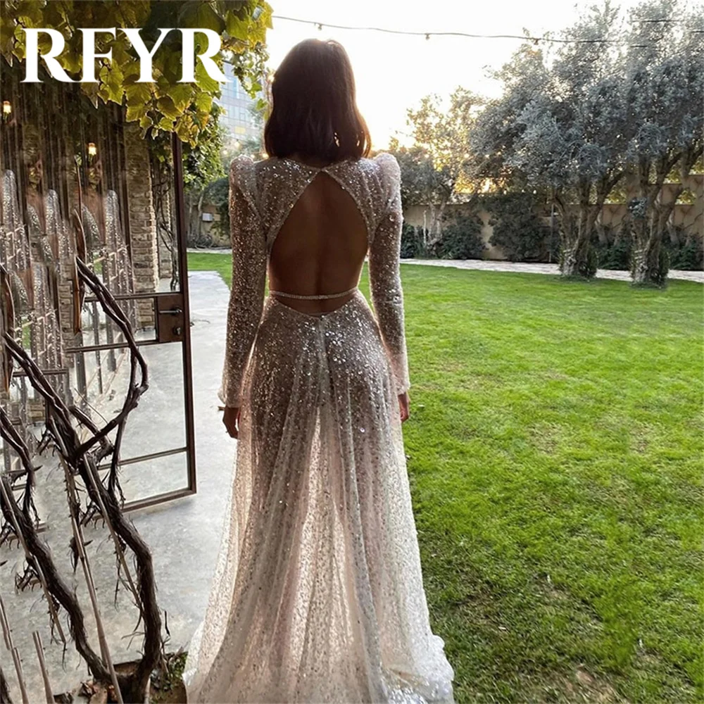 RFYR White Deep V Neck Prom Dress Glitter Sequin Party Dresses Beach Celebrity Gowns Shining Wedding Party Dress вечерние платья