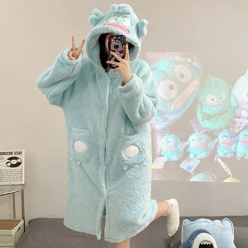 

Kawaii Hangyodon Sanrio Students Cute Cartoon Plush Comfortable One Piece Pajamas Children Warm and Funny Pajamas Gift for Kids