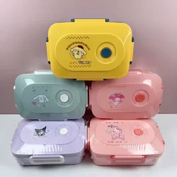 Sanrio Cute Plastic Lunch Box Large-Capacity Portable Cartoon Hello Kitty Cinnamoroll Kuromi Bento Box Microwaveable Tableware