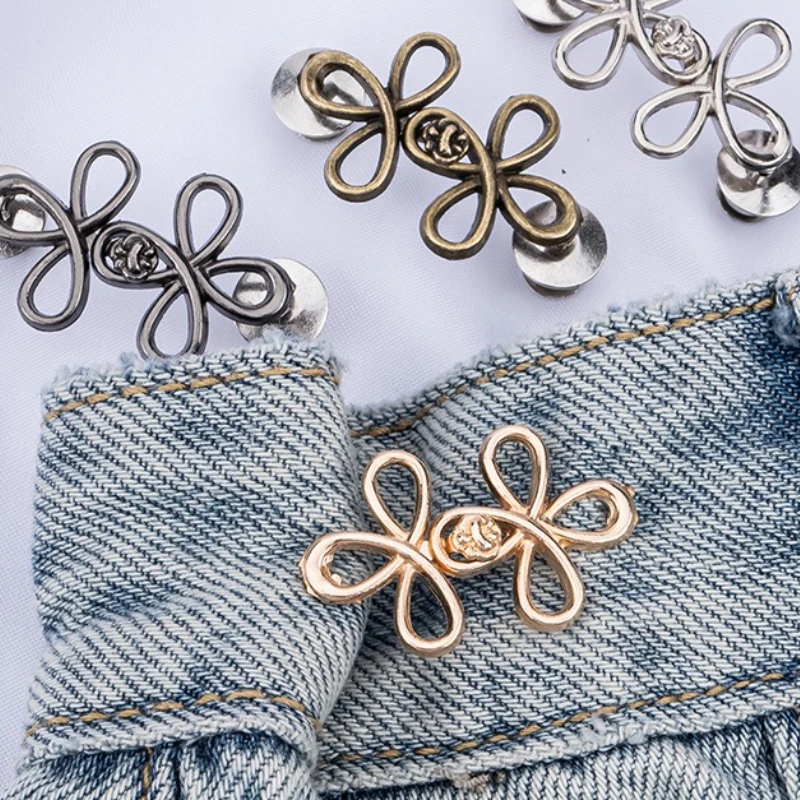 Reusable Flower Waist Button Fastener Adjustable Metal Jeans Buttons Waist Tightener Detachable Seamless Button for Pants Skirts