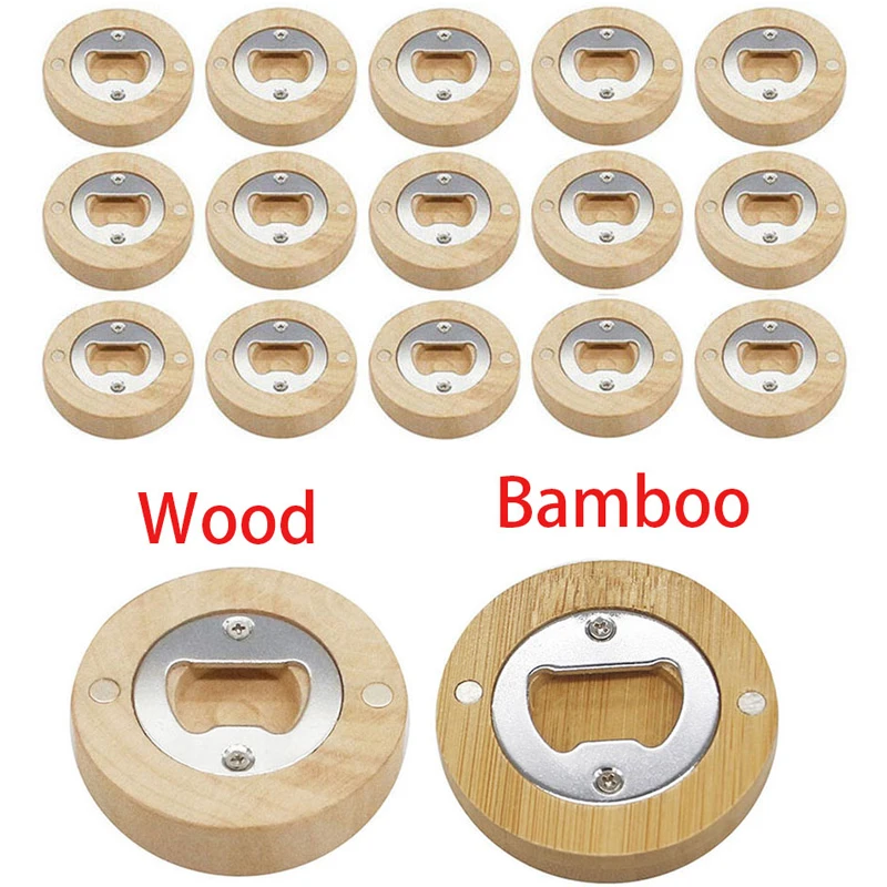 30Pcs Blank DIY Wooden Round Shape Bottle Opener Coaster Fridge Magnet Decoration Beer Bottle Opener