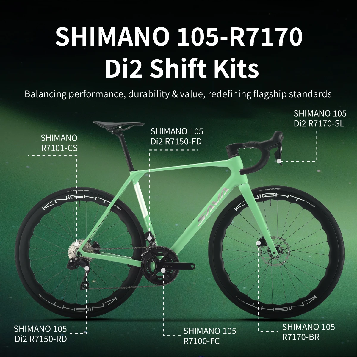 SAVA NUEVA bicicleta de carretera de fibra de carbono AeroX SLR7 C60, bicicleta DI2 para adultos 700C, con componentes SHIMANO 105 Di2 R7170, carreras totalmente de carbono