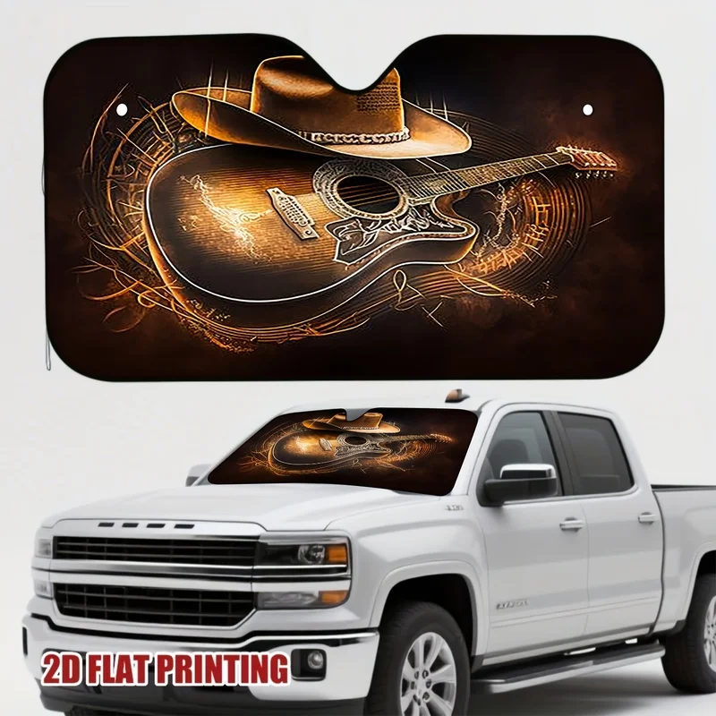 1Pcs Country Western Guitar Cowboy Hat Car Sunshade, Keeps Your Vehicle Cool, Easy to Install