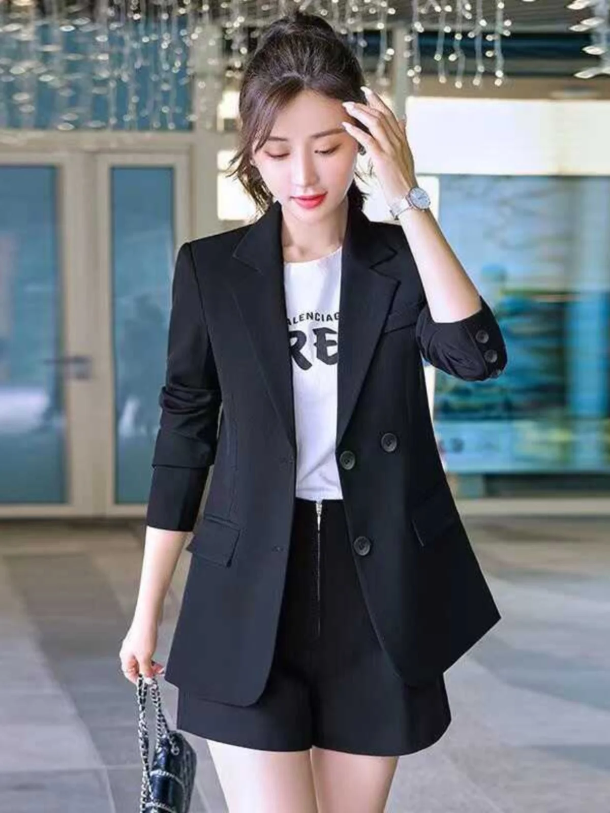 

Ele Bla Suit Jaet Women's Casual Sle plus Size Faionable Spring Autumn New Design Comfortable Korean Version Coat