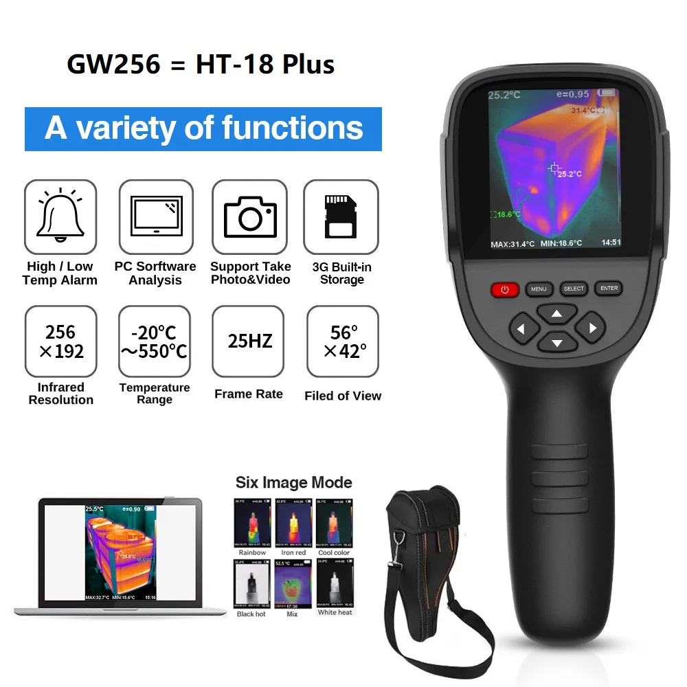 Professional Thermal Imaging Camera 256*192 Handheld Thermal Imager for Pipeline Heating Leak Automotive Inspect