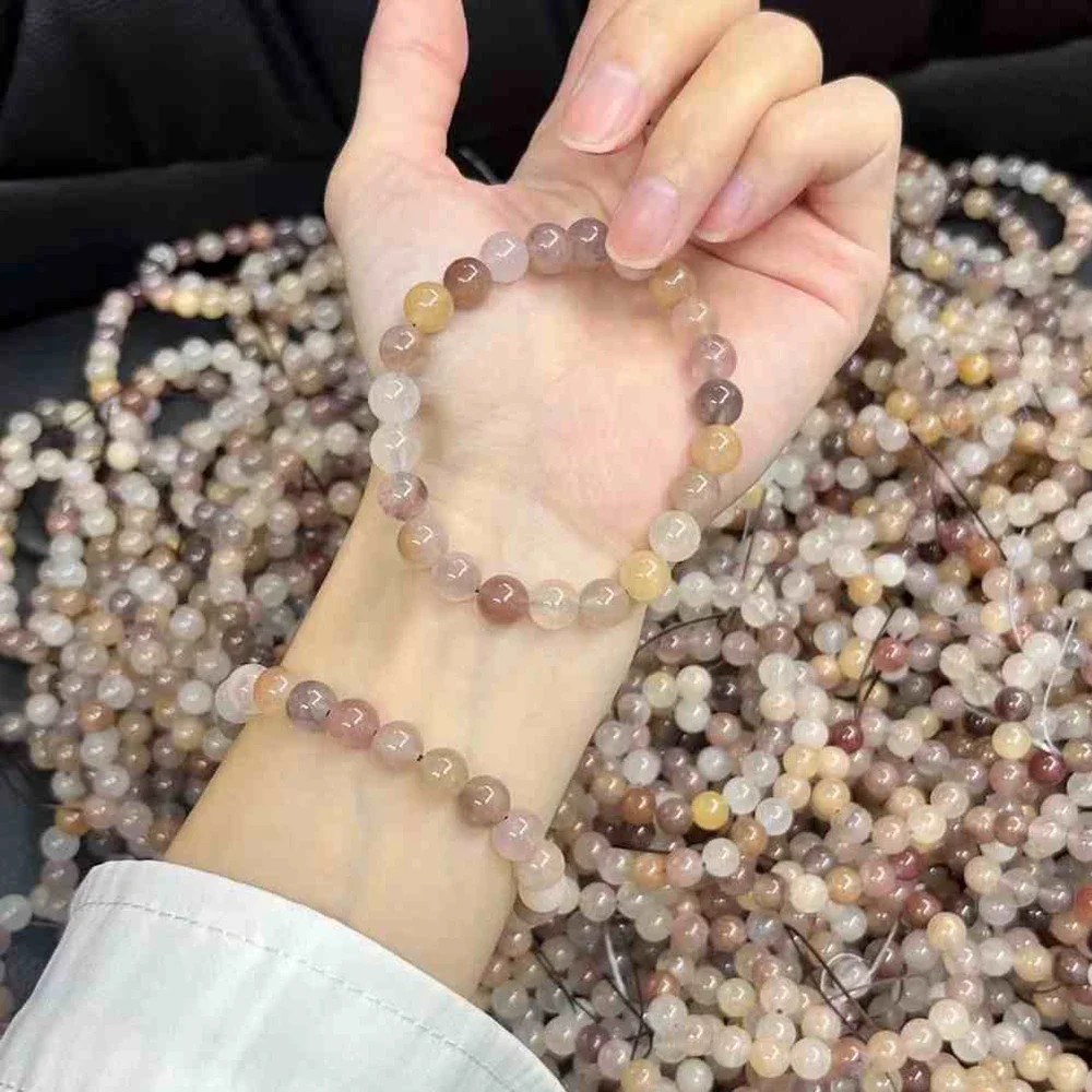 8mm Natural Violet Shetai Cui Gold Silk Jade Round Beads Beaded Strand Bangle Bracelets for Women Fine Jewelry Wholesale YBR1046