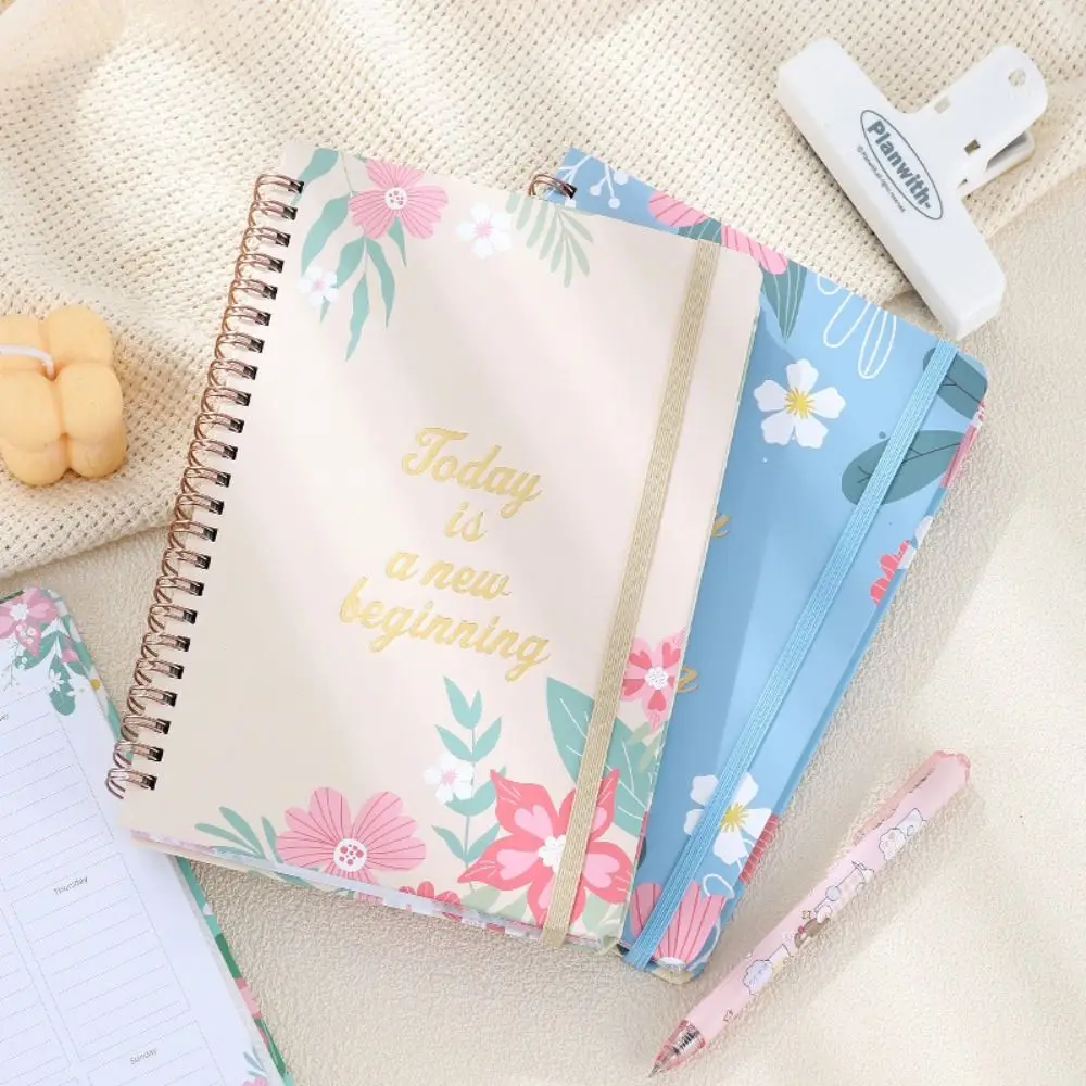 

80 Sheets A5 English Notepad Floral Printing To Do List Coil Notebook Portable Time Management Schedule Planner Notepad Student