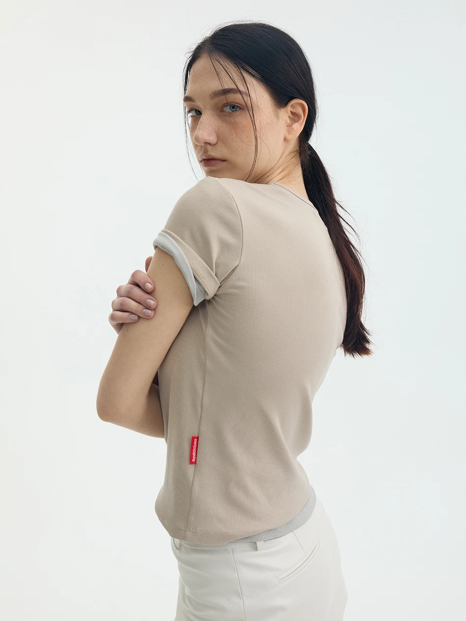 

Daily Commute Versatile Loose Fit round Ne ort Sve T-irt Lna Two-Tone Layering Cotton Blend Summer Top