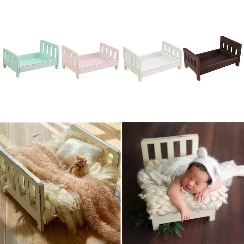 Newborn Photography Props Wood Bed Infant Poses Detachable Background Props Photo Shooting Infant Crib Studio Accessories