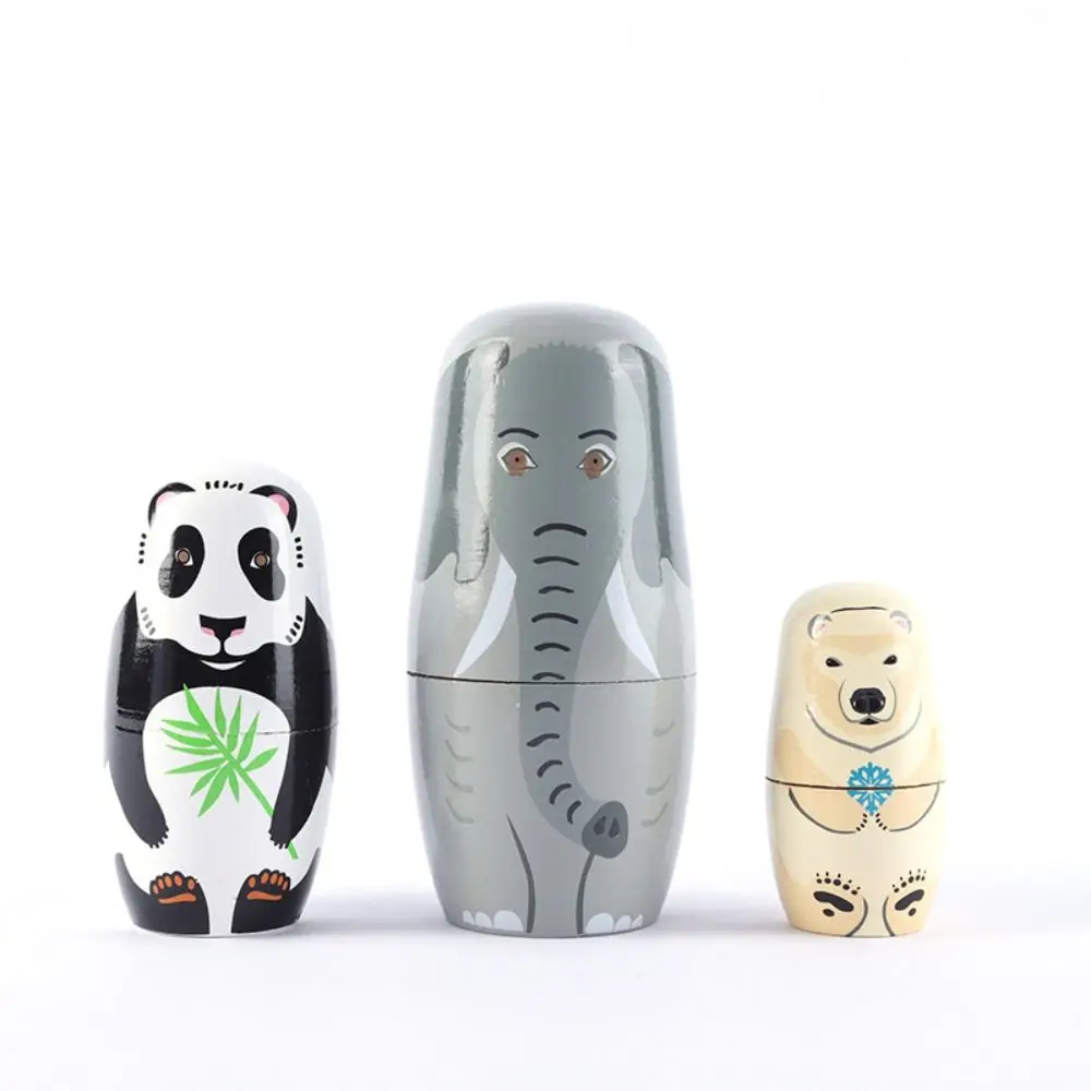 งานฝีมือ 5 ชิ้น/เซ็ตตุ๊กตาแมทริออชก้าสัตว์สมูทคราฟท์ไม้ตุ๊กตาแพนด้าสาวปลอดภัยรัสเซียตุ๊กตาคริสต์มาส