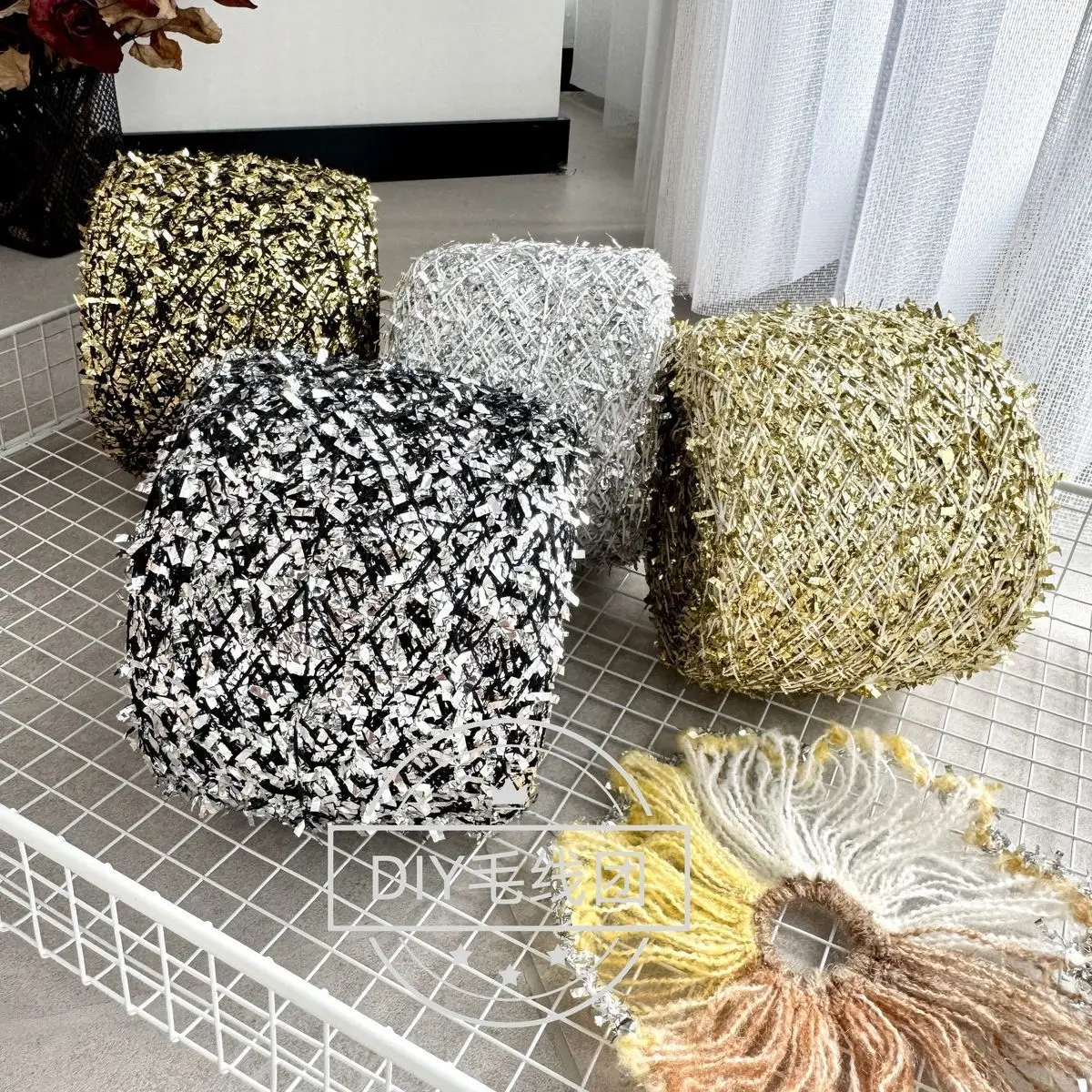 50g Butterfly Silver & Gold Yarn Shining Handmade Fancy Feature Thread DIY Elegant Bright Woven Bag,Metallic Color Crocheting