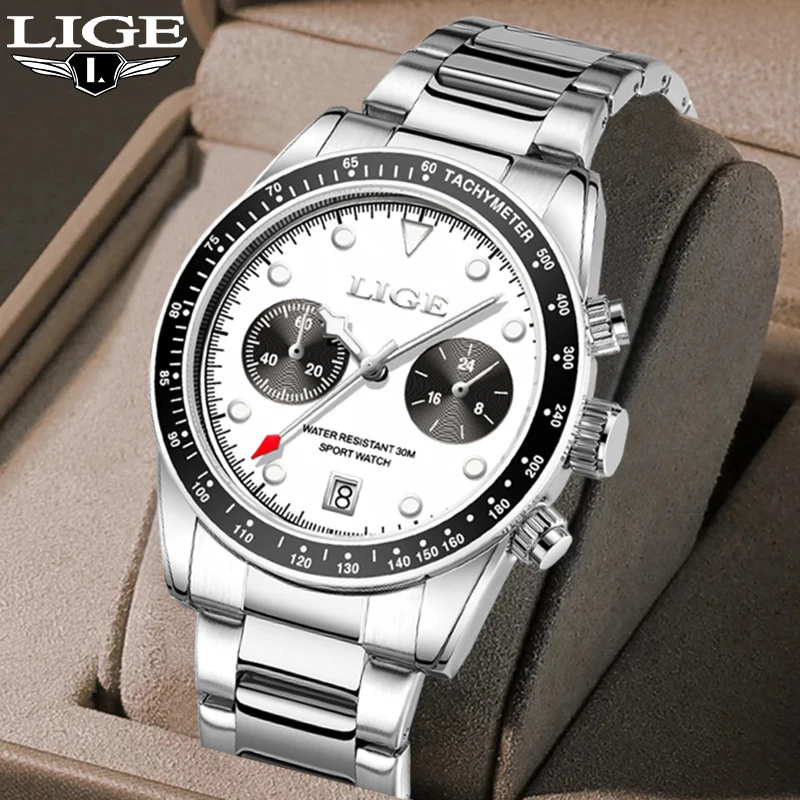 LIGE New Luxury Fashion Mens Watch Business Casual Auto Calendar Stainless Waterproof  Man Chrongraph Luminous Quartz Wristwatch