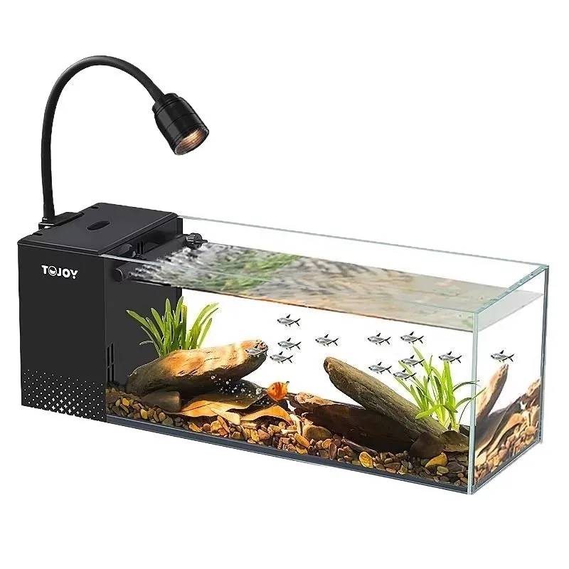 

Desktop goldfish stream tank, ultra-white glass side filter ecological landscaping circulating filtration and oxygen production