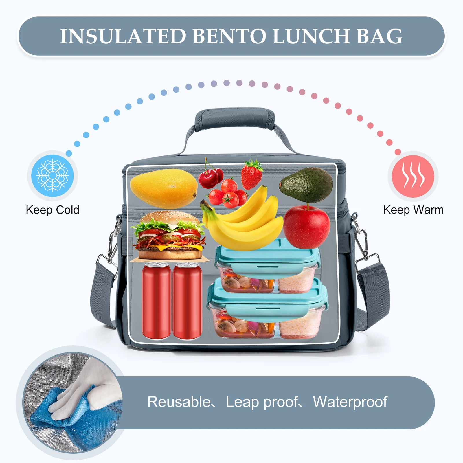 Large-Capacity Hand-Held With Shoulder Strap Finsulated Lunch Bag For Women,Student Thickened Waterproof Insulated Lunch Box Bag