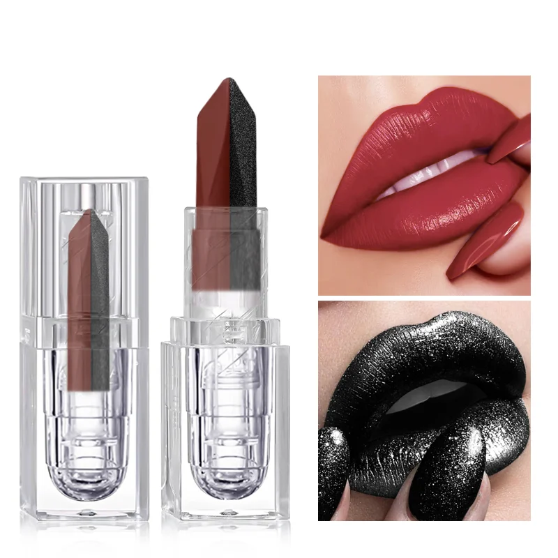 Two Sides 2 In 1 Lipstick Matte Finish & Pearl Glitter Shimmer Dual Color Lip Stick High Color Payoff Daily Party Lip Cosmetics