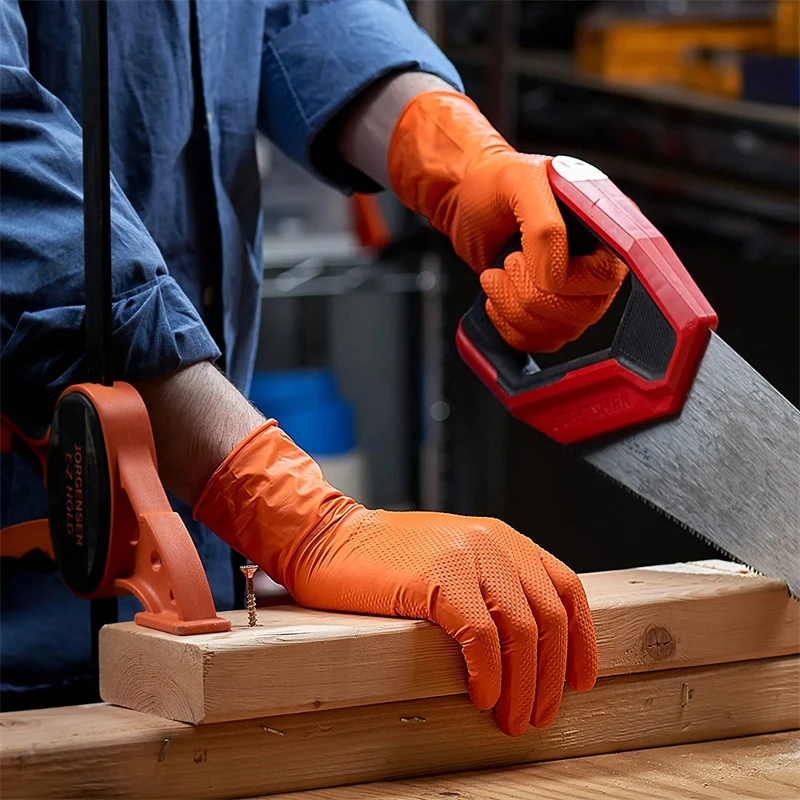 قفازات عمل آمنة شديدة التحمل 8Mil قفازات نيتريل صناعية برتقالية محكم ميكانيكي البناء قفازات البستنة للعمل التلقائي #4