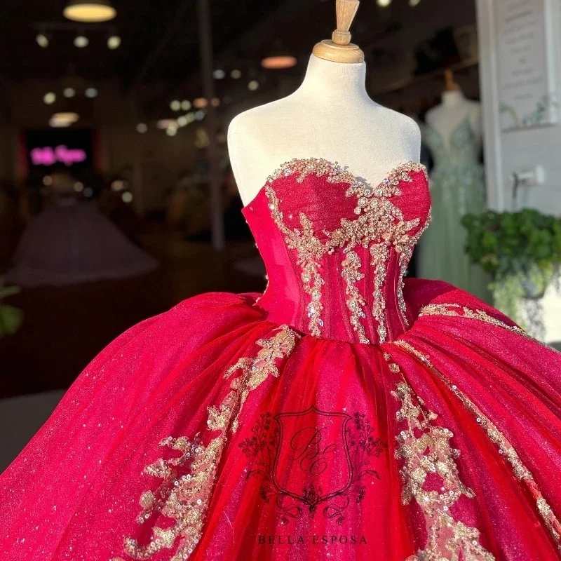 ANGELSBRIDEP Charming Red Ball Gown 15 Year Old Quinceanera Dresses Vestidos De Fiesta Birthday Party Dress Beading Lace Up