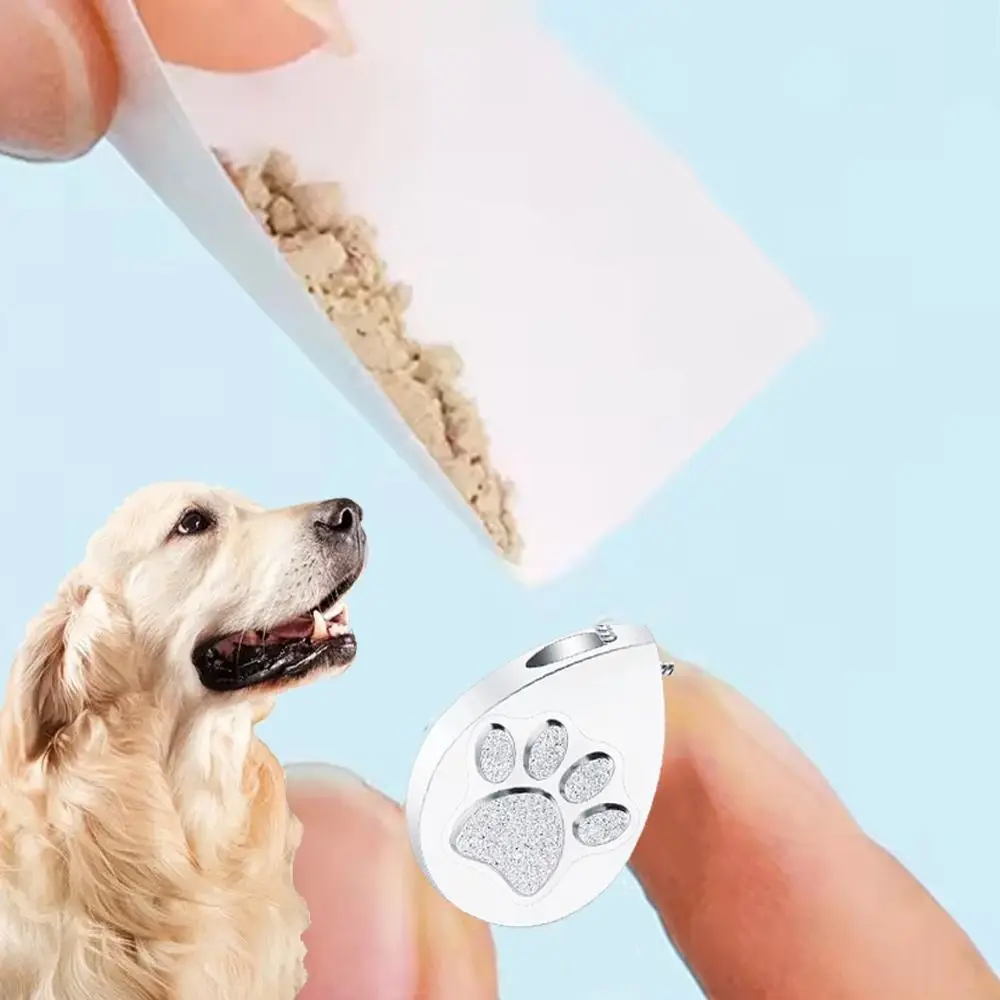 

Portable Stainless Steel Pet Urn Necklace Mini Water Droplet Paw Print Urn Dustproof Waterproof Cremation Keepsake For Cat Dog