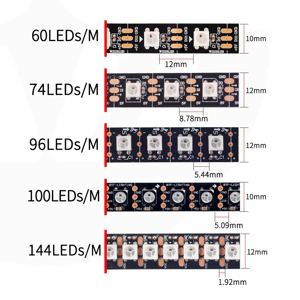 WS2812b 2812 LED Strip 1m 4m 5m 30 60 100 144 leds/m IP30 IP65 IP67 Waterproof Black PCB White PCB DC5V