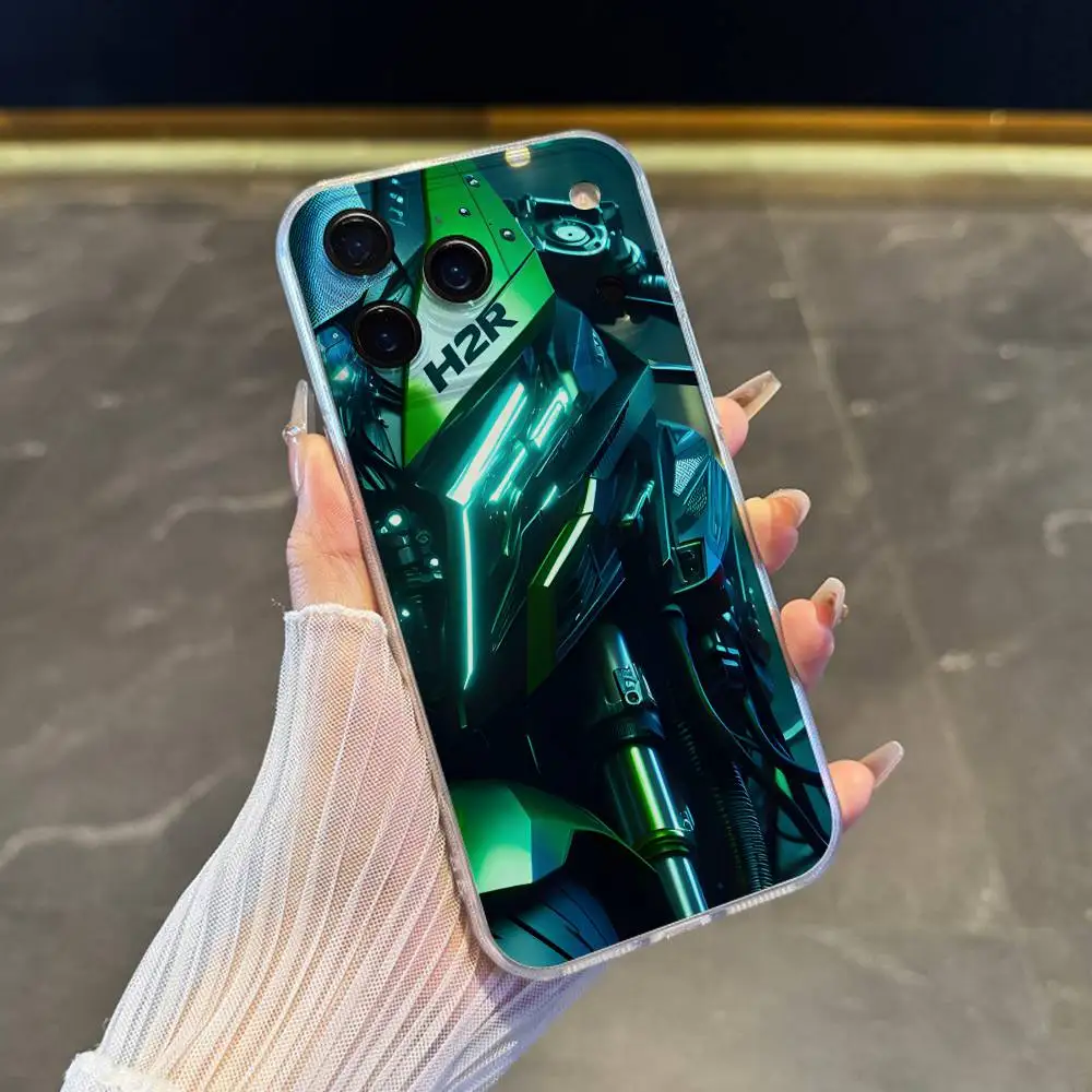 حافظة هاتف رائعة للدراجات النارية H2R K-Kawasakies-S iPhone 17,16,15,14,13,12,11 Pro,Max,Plus,X,XS,XR,SE4,E غطاء ناعم شفاف صغير