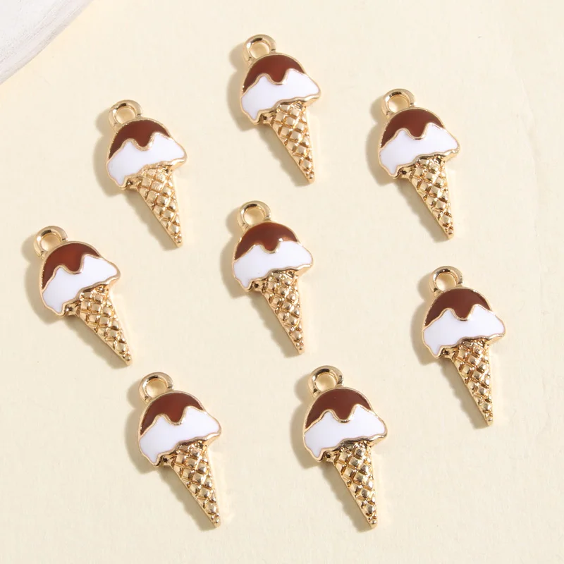 10pcs Gold Color 21x10mm Cute Enamel Chocolate Ice Cream Charms Summer Pendant Fit DIY Jewelry Making Handcrafted Accessories