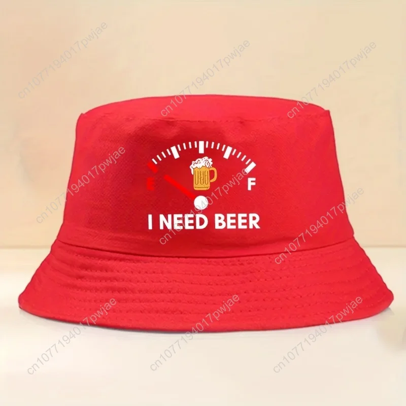 Elegant 100% Polyester Bucket Hat - Unisex Outdoor Fisherman Cap with "I NEED BEER" Print - Fashionable Sun Protection