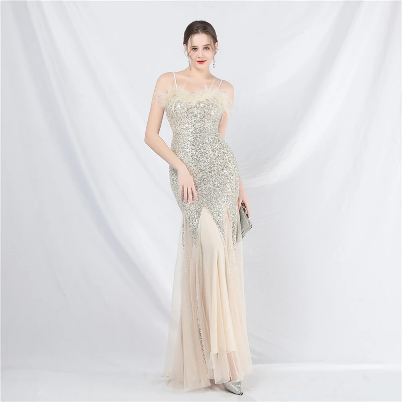 

2024 Sexy Vestido de festa Women Spaghetti Strap Sequined Mesh Formal Occasion Wedding bridesmaid Prom Cocktail Evening dresses