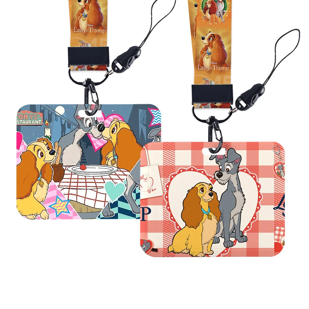 

Lady and the Tramp Dog Card Holder Badge Neck Strap Glitter Acrylic Reel Clip Student Id Card Lanyard Student Bus Plastic Card